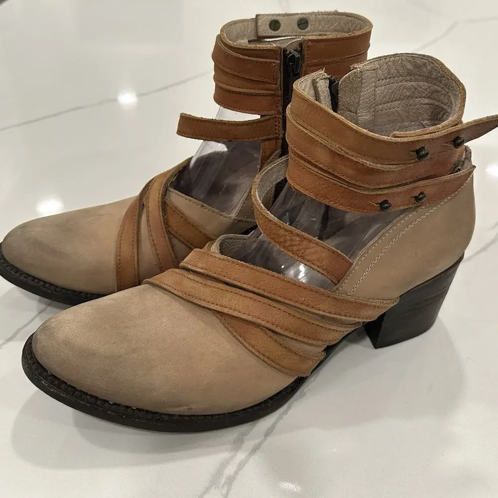 Freebird by Steven‎ GRIND Leather Suede Strappy Boot RARE Taupe Sz 10 New